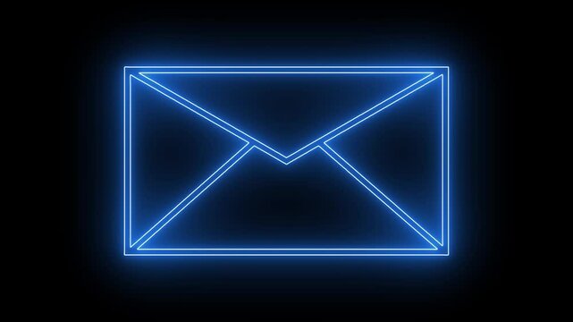 Glowing neon blue color message icon animation on black background.