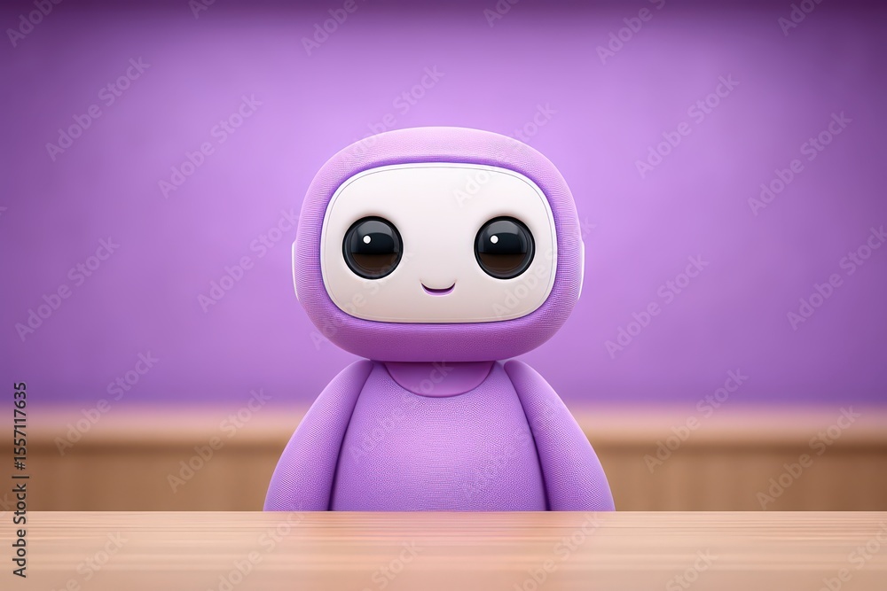 Poster charming cartoon character with a friendly smile set against a soft lavender backdrop showcasing the