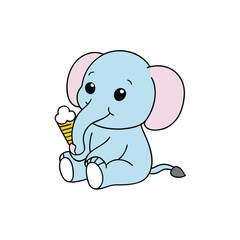 Adorable baby elephant happily holding a delicious ice cream cone in its trunk