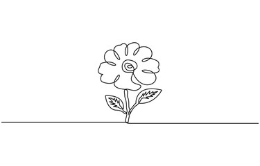 An illustration of a Saintpaulia flowering plant on a white background, African violet in continuous line art drawing style, Saintpaulia flowering plant black linear sketch isolated on white backgroun