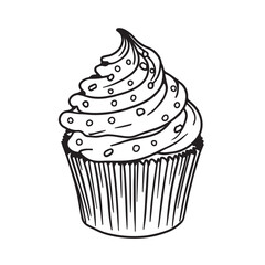Hand-drawn cupcake with icing and sprinkles