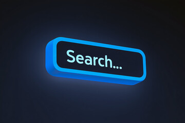 Illuminated Neon Search Button Glowing Blue Digital Interface Element, Modern Technology, Futuristic Design, Abstract Background, Web Search Concept
