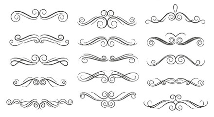 Obraz premium A collection of twelve decorative scroll dividers, each with unique swirling and curved line designs.