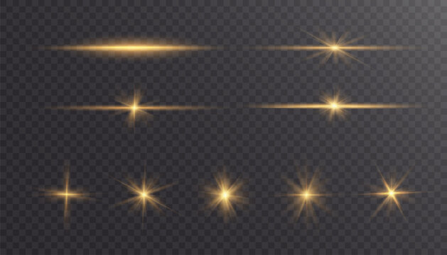 Set of bright gold stars with highlights. vector png	