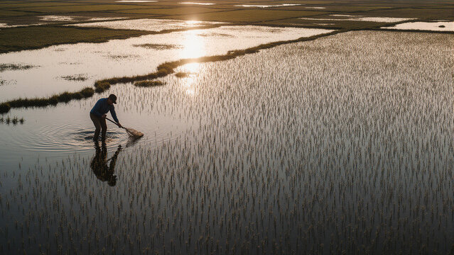 farmer planting rice - Powered by Adobe