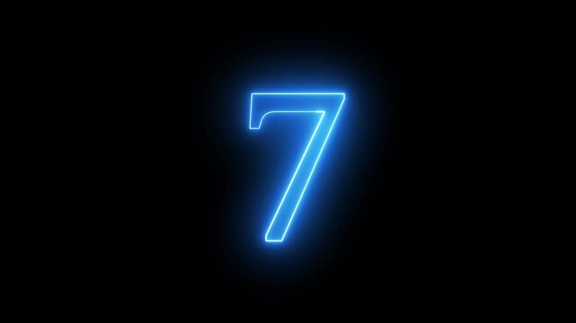 Glowing neon blue color 7 numbers countdown animation icon on black background.