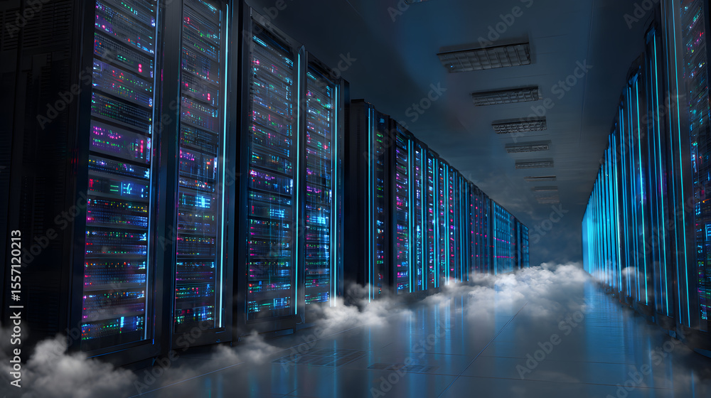 Poster futuristic backup storage data center - cloud computing technology