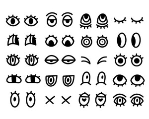 Set of eyes in doodle funny style.