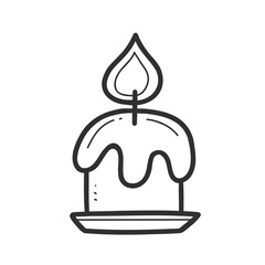 Candle in linear doodle style illustration isolated on a white background. Black and white illustration.