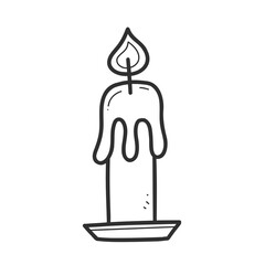 Candle in linear doodle style illustration isolated on a white background. Black and white illustration.
