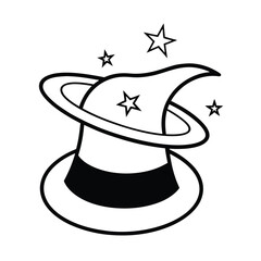 magician hat with swirling stars line outline
