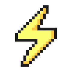 The lightning symbol pixel art symbol isolated on a white background. 8 bit illustration.