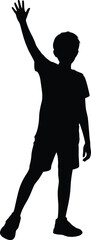 Silhouette of Boy Raising Hand Vector Illustration, Childhood Concept