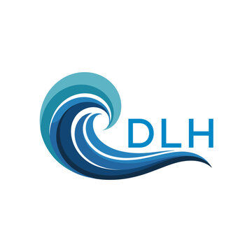 DLH Creative Ocean Wave Symbol with Text, Blue Wave Icon with Company Name , DLH Later Logo, Modern Aqua Wave Business Logo.
