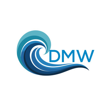 DMW Creative Ocean Wave Symbol with Text, Blue Wave Icon with Company Name , DMW Later Logo, Modern Aqua Wave Business Logo.
