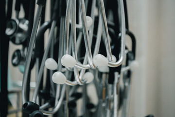 Medical stethoscope or phonendoscope in room patients for treatment
