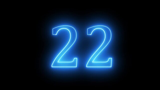Glowing neon blue color 22 numbers countdown animation icon on black background.