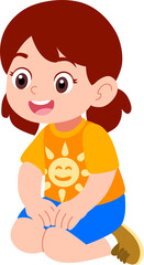 Kindergarten children's girls characters playing outdoors listening to stories and happy