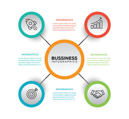 Business infographic template design element with circle  process. 4 options workflow diagram, circle timeline number infograph, process steps chart. Timeline design for brochure, presentation.