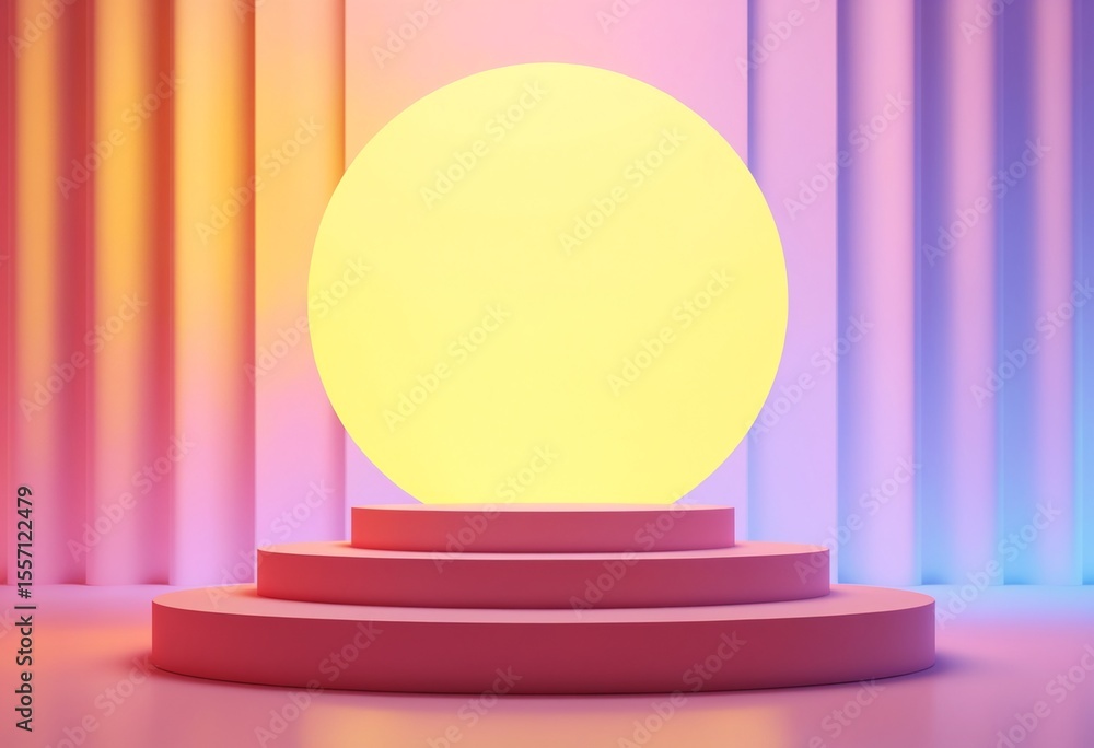 Poster colorful minimalist product display podium with gradient circle backdrop and pastel background