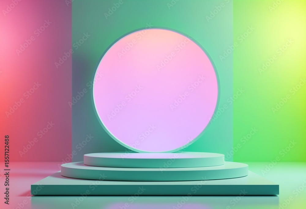 Aufkleber colorful minimalist product display podium with gradient circle backdrop and pastel background