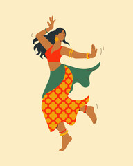 Dancing woman. Woman from the East in national costume. Vector color illustration.