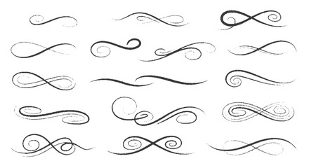 Collection of elegant, hand-drawn, swirling flourishes and dividers.