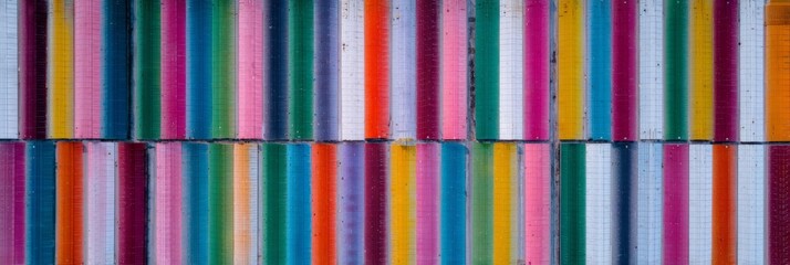 Multicolored shipping container mosaic whispers tales of global trade, vibrant urban tapestry, nodding to World Maritime Day enthusiasm