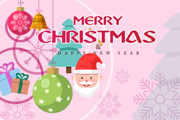 merry christmas and happy new year greeting card,celebration background,invitation card flat simple design vector illustration.