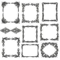 A collection of ornate, black and white vintage frames and borders, ready for use.