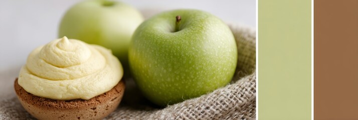 Green Granny Smith apples nestle beside a rustic tart with zingy zest, perfect for Pi Day or Apple Day celebrations