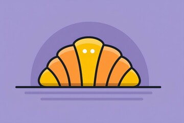 Adorable illustrated croissant with crusty texture makes perfect branding element on light purple backdrop.