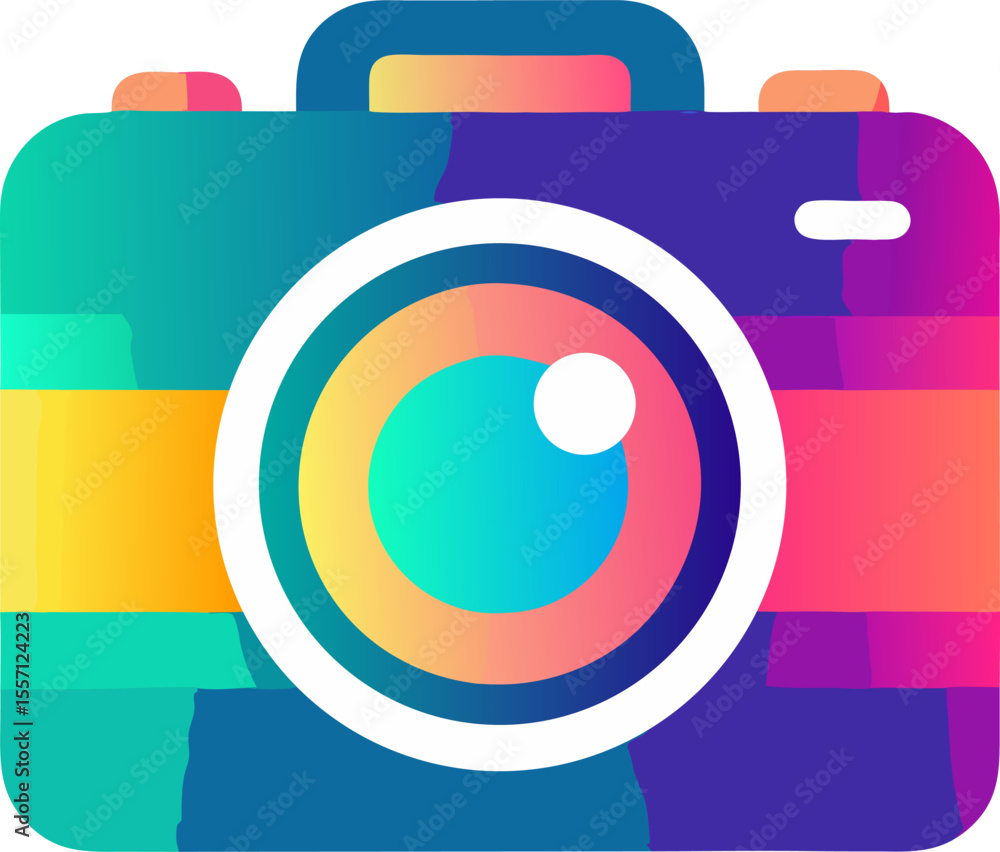 Aufkleber bright flat vector of a camera icon with gradient colours for a photography blog with white backgrou
