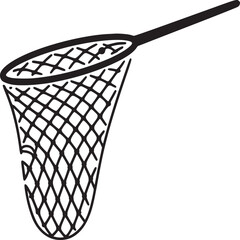 Fishing net vector illustration for catching fish, butterfly net, hand drawn style, isolated design element on transparent background silhouette