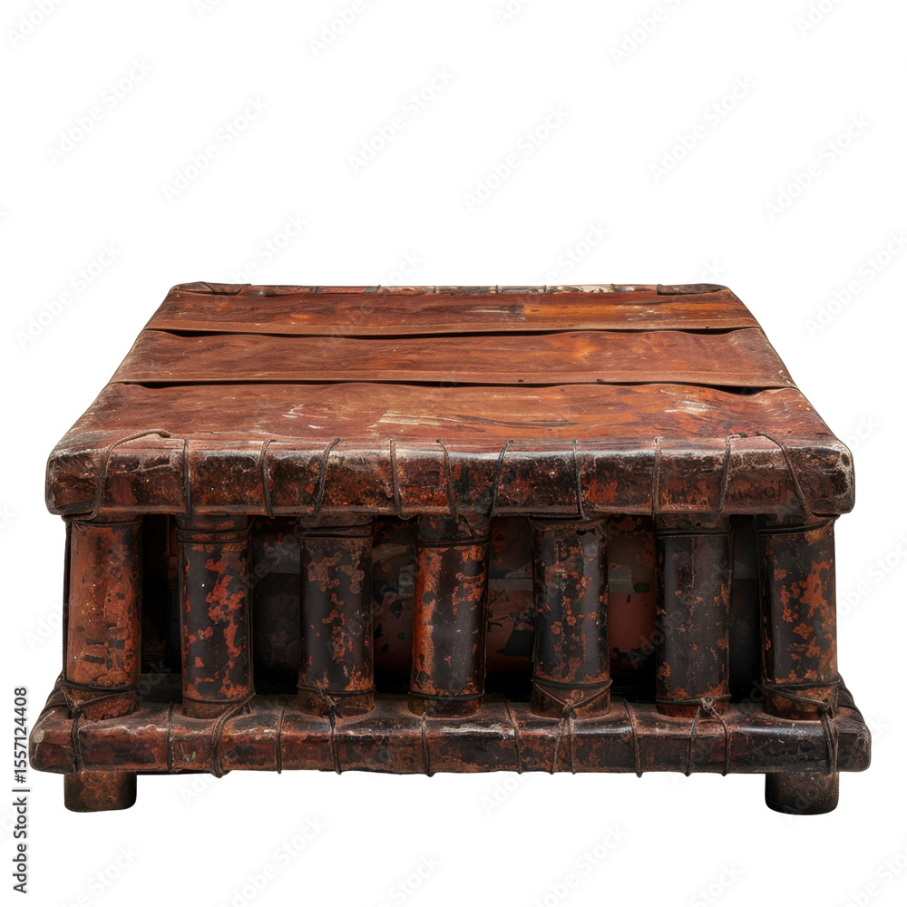 Poster rustic wooden table with weathered finish, showcasing intricate details and sturdy design, perfect f