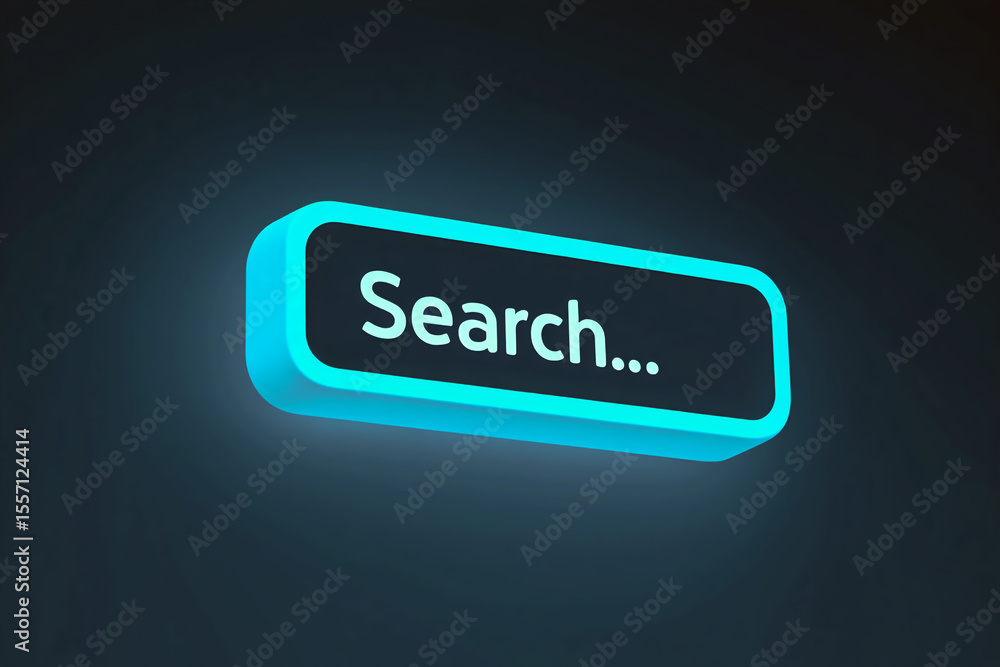 Fototapete neon glowing search button digital interface design element, futuristic technology concept, abstract