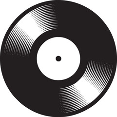 Vinyl record black and white music audio lp retro vintage sound dj turntable disc minimalist design art on transparent background silhouette