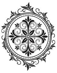 Intricate Floral Mandala Ornament, Vintage Botanical Symmetry with Decorative Circular Line Art