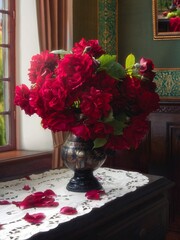 Still life with  bouquet red roses 