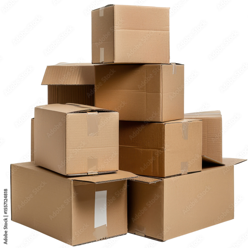 Aufkleber stacked cardboard boxes in various sizes create visually interesting arrangement, perfect for storag