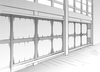 漫画風ペン画イラスト　和風_室内