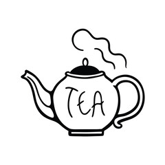 teapot with steam letters forming tea