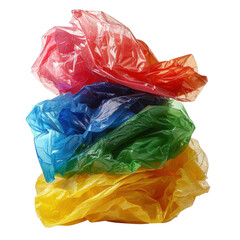 Fototapeta premium Colorful plastic bags stacked together create vibrant and eye catching display. bright hues of red, blue, green, and yellow evoke sense
