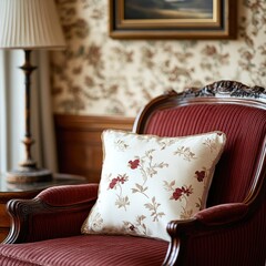 Floral patterned cushion on luxurious armchair