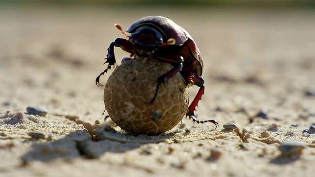 Dung beetle rolling ball of dung