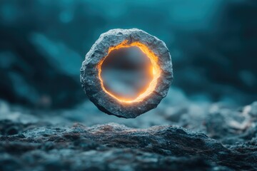 Floating stone ring with fiery glow