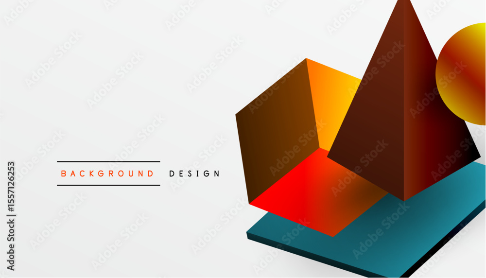 Poster Abstract geometric shapes overlap, creating vibrant color gradients. Modern design elements suggest depth, texture, visual interest.