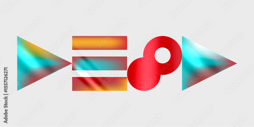 Poster Abstract graphic design features colorful shapes. Arrows, lines, circle create dynamic composition. Modern aesthetic, vibrant hues present.