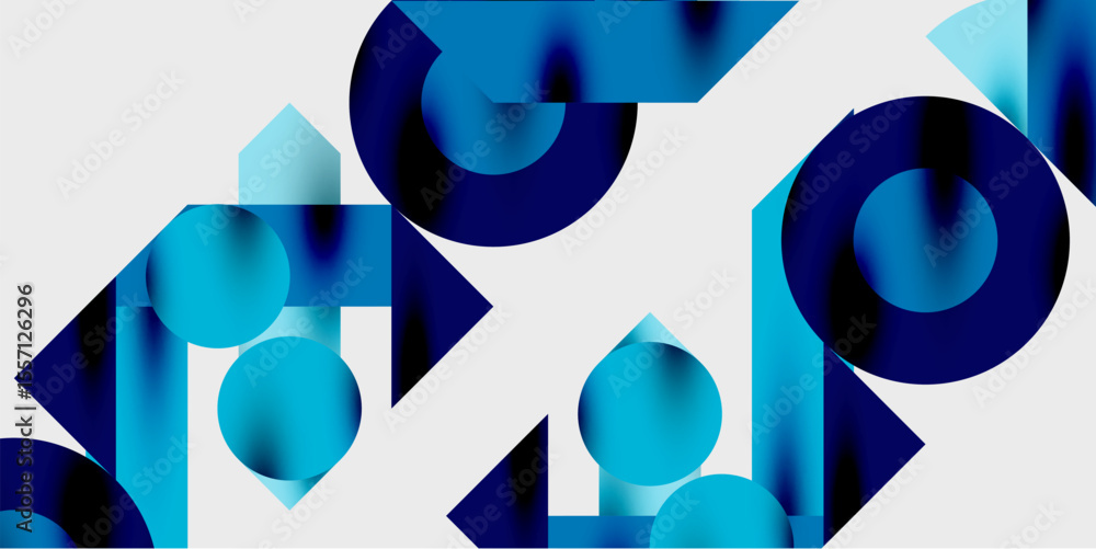 Aufkleber abstract geometric composition. blue shades overlap, creating dynamic visual effect. minimalist desi