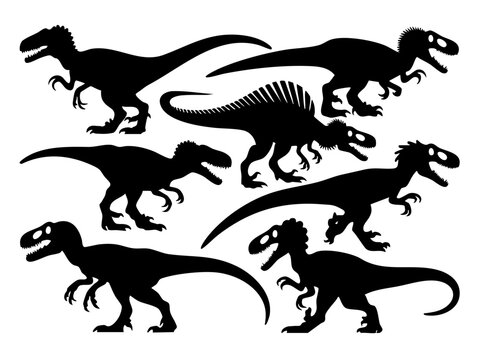 Discover prehistoric world silhouette collection vector featuring dinosaur species and jurassic era animals vector art